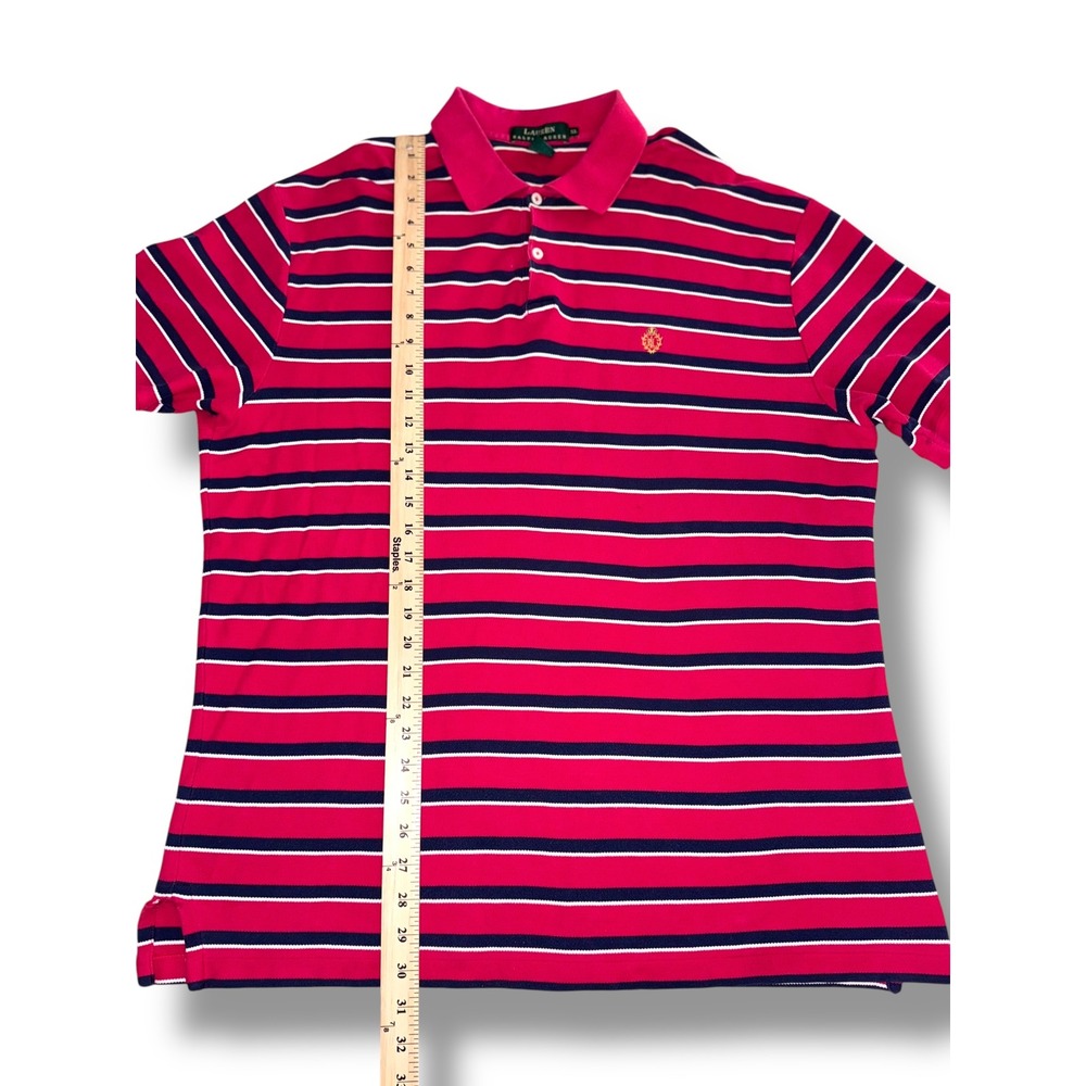 Lauren Ralph Lauren XL Striped Polo Shirt Red White Blue‎ Crest Logo - Picture 3 of 7